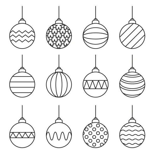 Set Weihnachtskugeln Ikone Linienkunstvektor — Stockvektor
