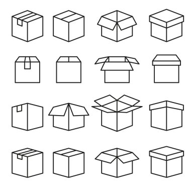 Soyut kutu vektör hat simgeler kümesi. Düzenlenebilir kontur