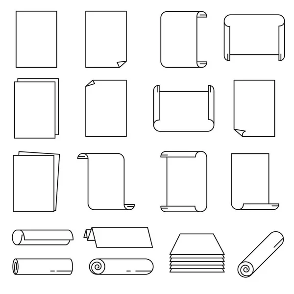 Paper Icon Set Thin Line Style Vector Illustration — Stock Vector