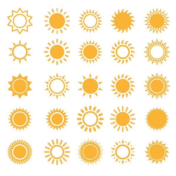 Sonnensymbole Isoliert Auf Weiß Gesetzt — Stockvektor