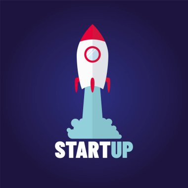 Başlangıç - düz tasarım. Roket fırlatma ve duman. Başlangıç proje kavramı. Vektör çizim