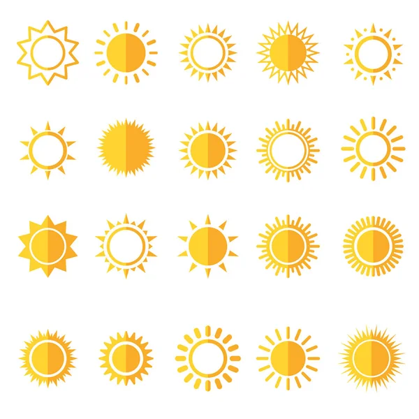 Iconos de sol aislados en blanco — Vector de stock