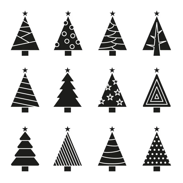 Kerstboom Lijn Vector Set Concept Boom Icoon Collectie — Stockvector