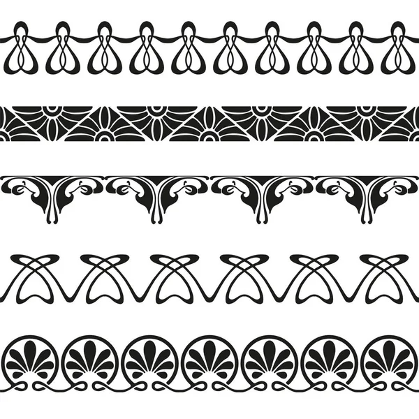 装飾的なアール ヌーボー様式のシームレスな境界線ビンテージ デザイン要素セット — ストックベクタ