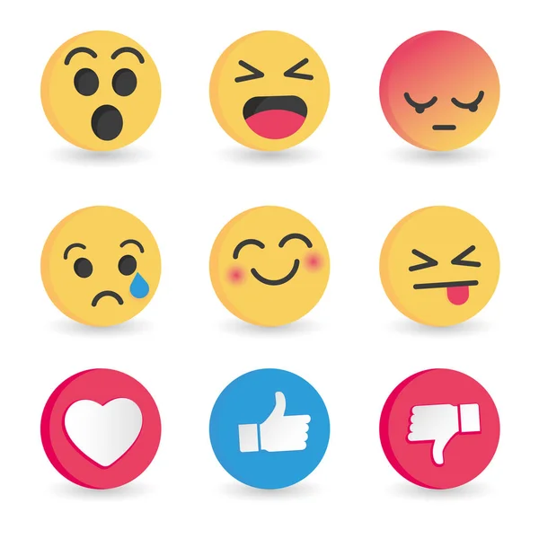 Σύνολο Των Emoticon Αντίδραση Μέσα Κοινωνικής Δικτύωσης — Διανυσματικό Αρχείο