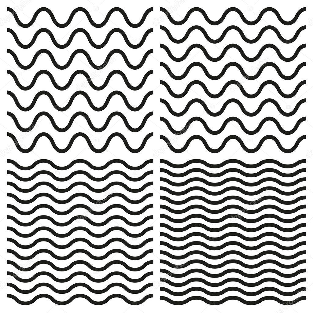 Vector Tile seamless pattern set with white and black wavy background