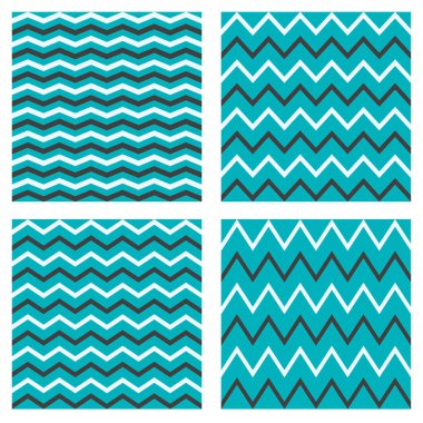 Kiremit Dikişsiz desen seti mavi, beyaz ve siyah zig zag arka plan ile vektör