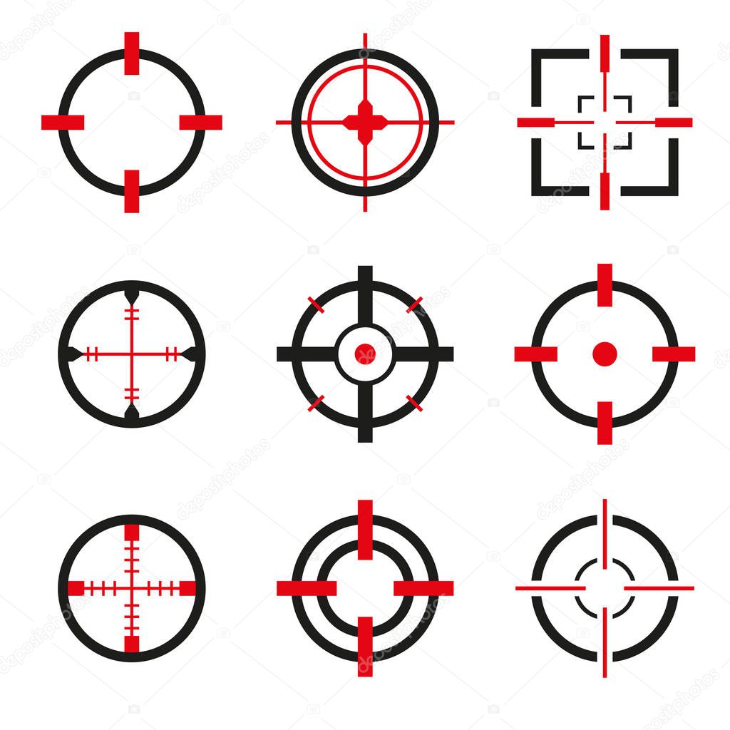 Crosshair icons vector set isolated. Crosshairs for video games, web and app