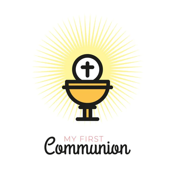 Simboli Prima Comunione Bel Disegno Invito Chiesa Comunità Cristiana Contorno — Vettoriale Stock