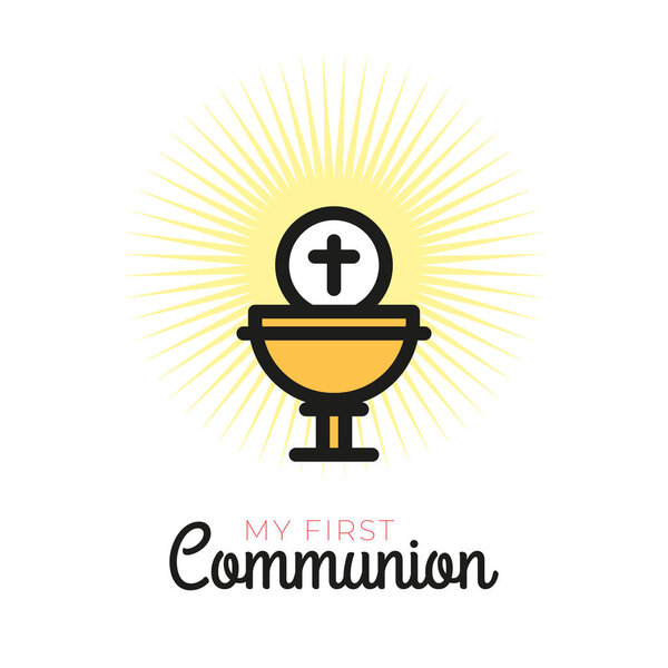 First communion symbols for a nice invitation design. Church and Christian Community Flat Outline Icons