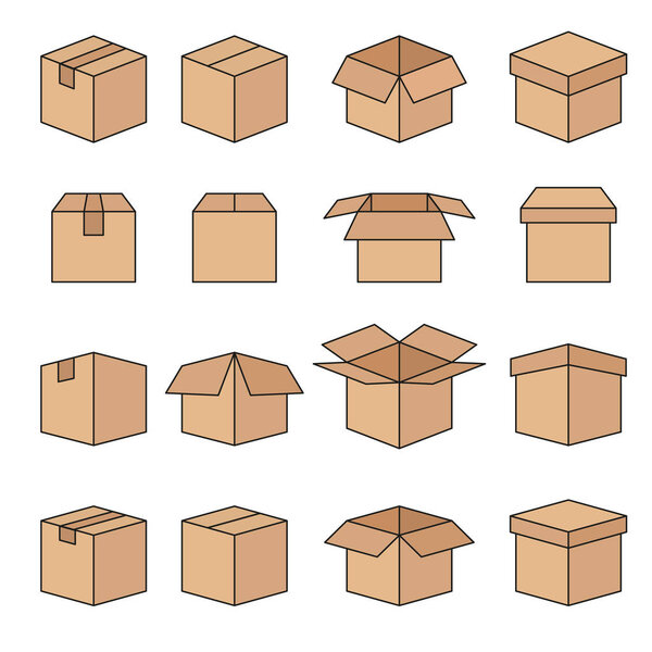 Набор иконок векторной линии коробки
