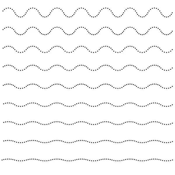 Set Wavy Horizontal Dots Lines Vector Design Element — Stock Vector