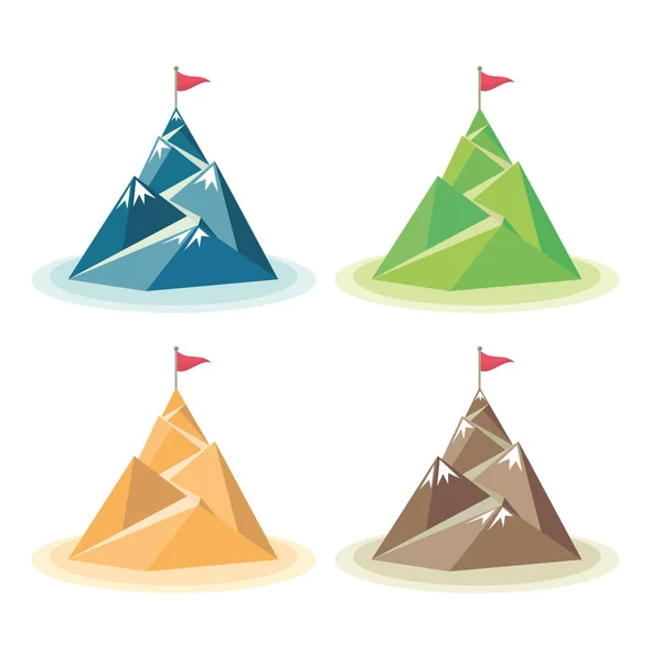 Ensemble Drapeau Sur Sommet Montagne Way Successful Business Illustration Vectorielle — Image vectorielle