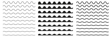 Dalgalı yatay çizgiler kümesi. Vektör sınır tasarım öğeleri