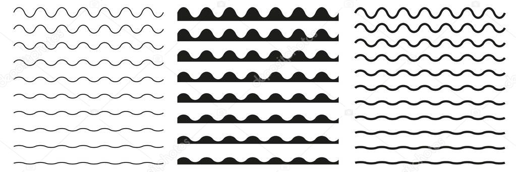 Set of wavy horizontal lines. Vector border design elements