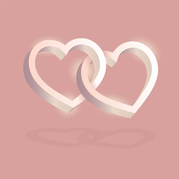 两颗心在粉红色的背景下交织在一起 三维体积的光学错觉 向量例证 情人节 — 图库矢量图片