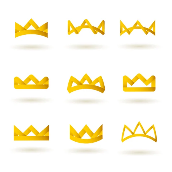 Set Golden Modern Crowns Icons Colors Gradient — Stock Vector