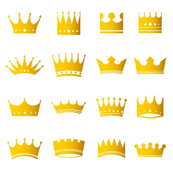 Set Golden Modern Crowns Icons — Stock Vector