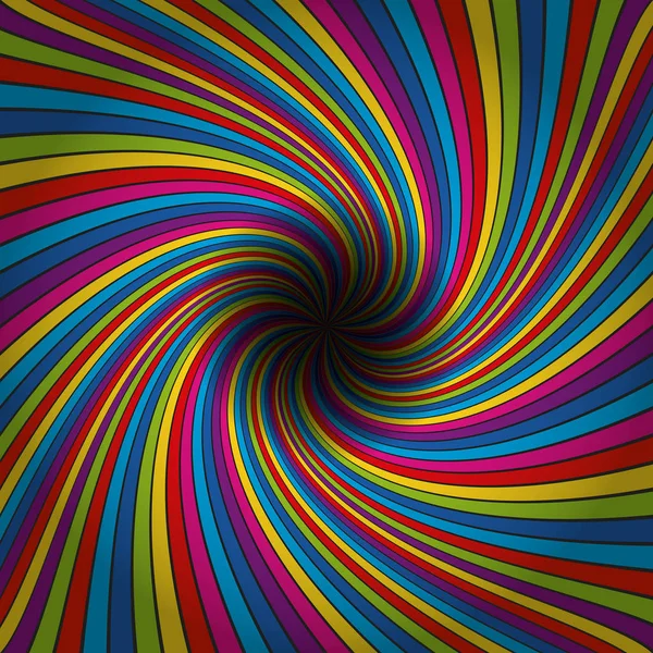 Líneas multicolores. Túnel de color arco iris que termina en infinito oscuro — Vector de stock