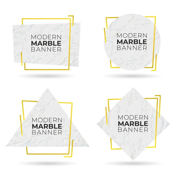 Nastavte Moderní Transparenty Mramorovou Texturou Zlatými Liniemi Vektorová Ilustrace — Stockový vektor
