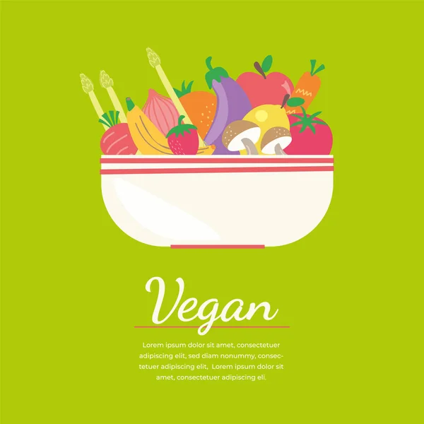 Färgglada vegan banner med platt vegetabiliska ikoner. Vektorillustration — Stock vektor