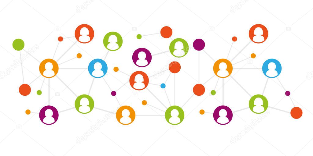 Team in social network working concept. Human model connection vector illustration