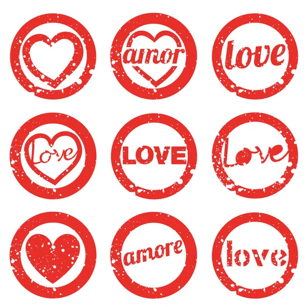 Setzen Liebe Gummistempel. Valentinstag-Briefmarken — Stockvektor