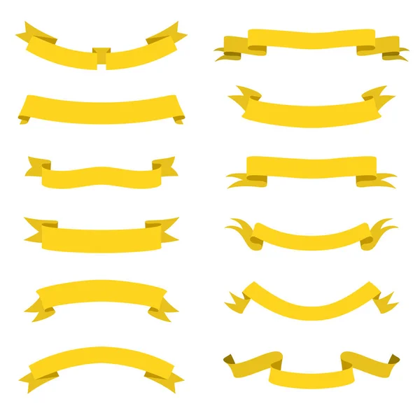 Set of yellow ribbons banners. Flat design. Yellow tapes. — Stock Vector