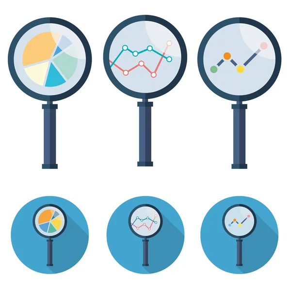 Ícones vetoriais analíticos - símbolo de conjunto de lupa — Vetor de Stock