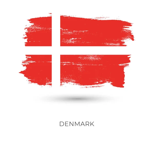 Цветные мазки кисти, раскрашенные в национальный флаг Дании — стоковый вектор