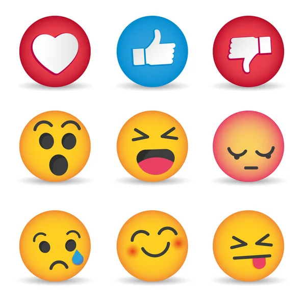 Σύνολο των Emoticon αντιδράσεις κοινωνικών μέσων μαζικής ενημέρωσης — Διανυσματικό Αρχείο