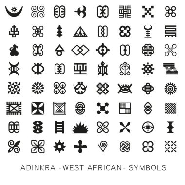 Akan ve adinkra - Batı Afrikalı - simge vektör kümesi