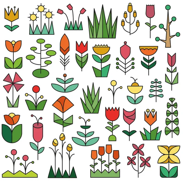 植物都是现代风格的 几何和线性风格 — 图库矢量图片