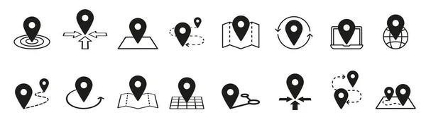 地图钉相关图标集 白色背景上的矢量符号 简单的象形图 — 图库矢量图片