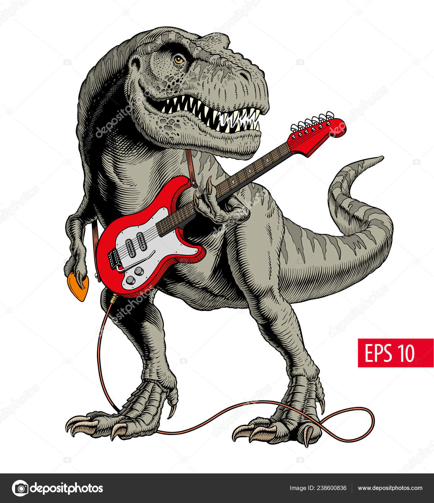 Dinosaur Playing Electric Guitar Jumping Tyrannosaurus Rex High Detailed  Comic Stock Vector by ©creo_13 473397668