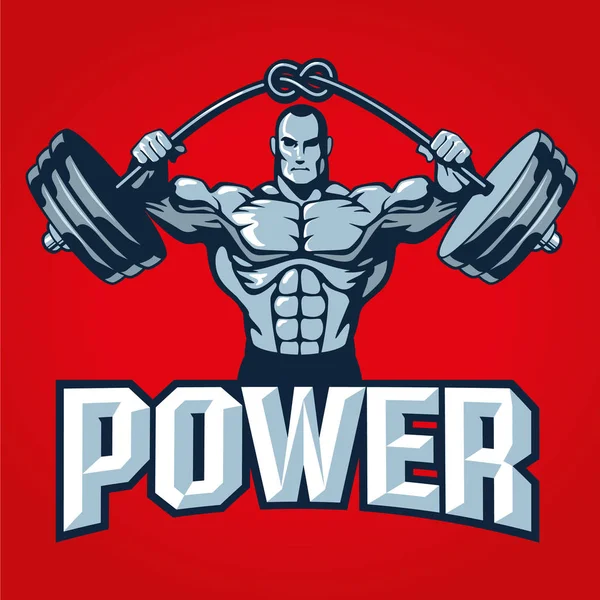 Muscle Bodybuilder Man Lifting Heavy Barbell Knot Red Background Gym — Stock Vector