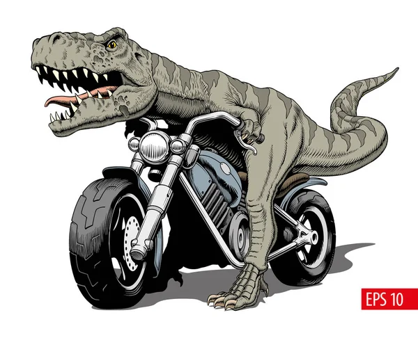 Tyrannosaurus Rex Ridning Klassisk Motorcykel Chopper Eller Bobber Vektorillustration — Stock vektor