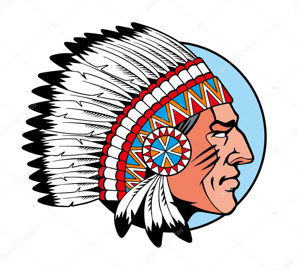 American Indian Chief head profile. Comic style vector illustration.