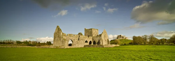 Landscape with ruined church and Rock of Cashel, Ireland — Stock Photo, Image