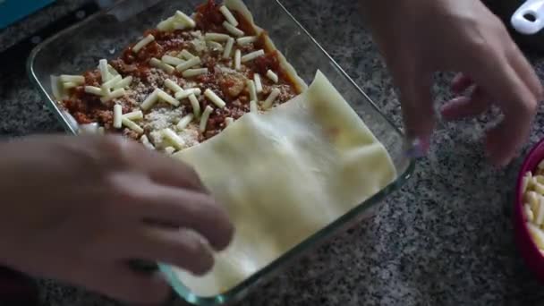 Lay Boiled Pasta Top Make Lasagna — Stock Video