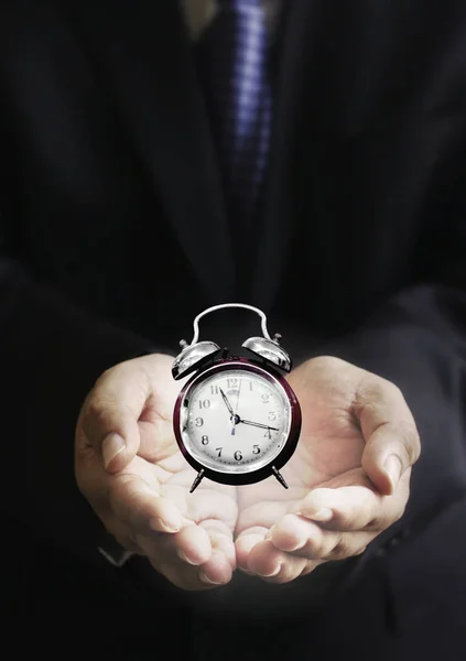 Deadline Concept Businessman Carry Vintage Alarm Clock Hand — Stock Photo, Image