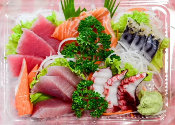 Sashimi Skrzynce Tworzywa Sztucznego Japoński Żywności — Zdjęcie stockowe