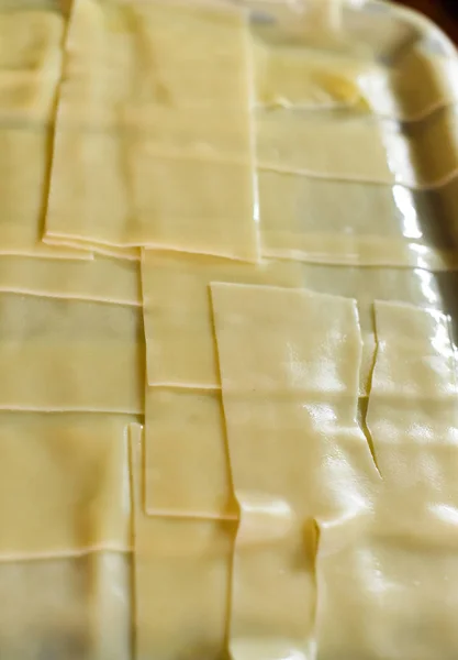 Boiled Pasta Lay Tray Make Lasagna Top View — Stock Photo, Image
