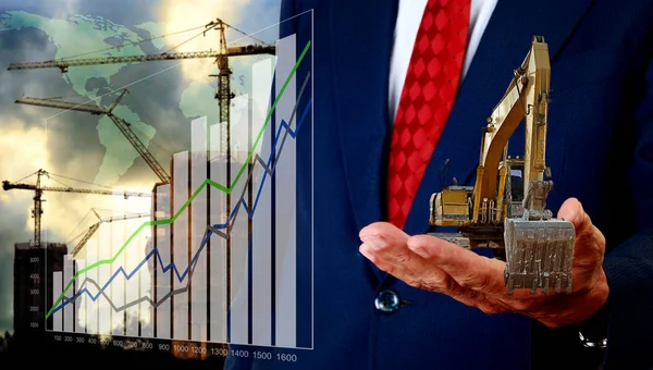 Business Man Show Growth Chart Construction Industrial Concept — Stock Photo, Image