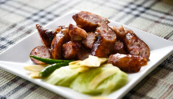 Thai Sausage Grilled Cucumber White Dish — Stock Photo, Image