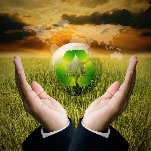 Businessman Care Recycle Bubble Hand Sustainable Concept — Stock Photo, Image