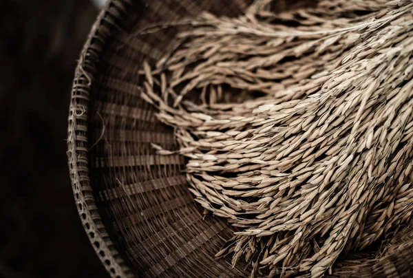 Tajski Ryżu Niełuskanego Wyroby Wikliny Styl Vintage — Zdjęcie stockowe