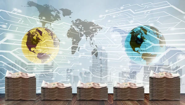 Kontanta Pengar Med Digitala Världen Framtiden Banking Teknik Koncept — Stockfoto
