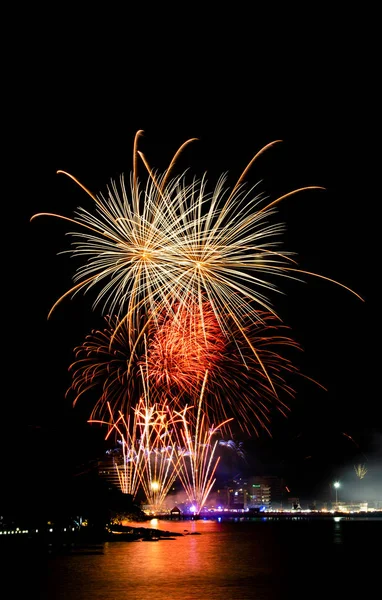 Chonburi Thailandia Gennaio Fuoco Artificio Capodanno Con Bangsaen Gennaio 2019 — Foto Stock