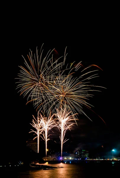 Chonburi Thailandia Gennaio Fuoco Artificio Capodanno Con Bangsaen Gennaio 2019 — Foto Stock